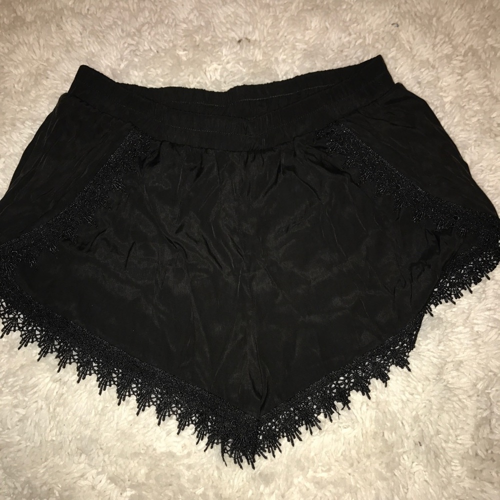 Large Black Material Shorts w Lace